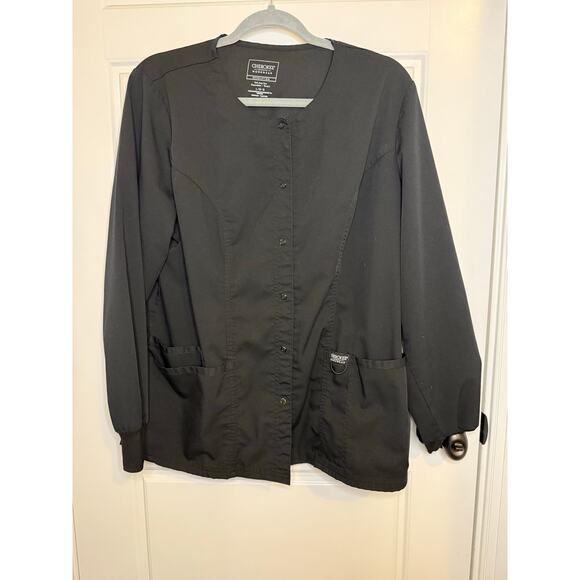 Cherokee Black Lab coat Scrubs Size Large Snap front Jacket Medical - Picture 2 of 9